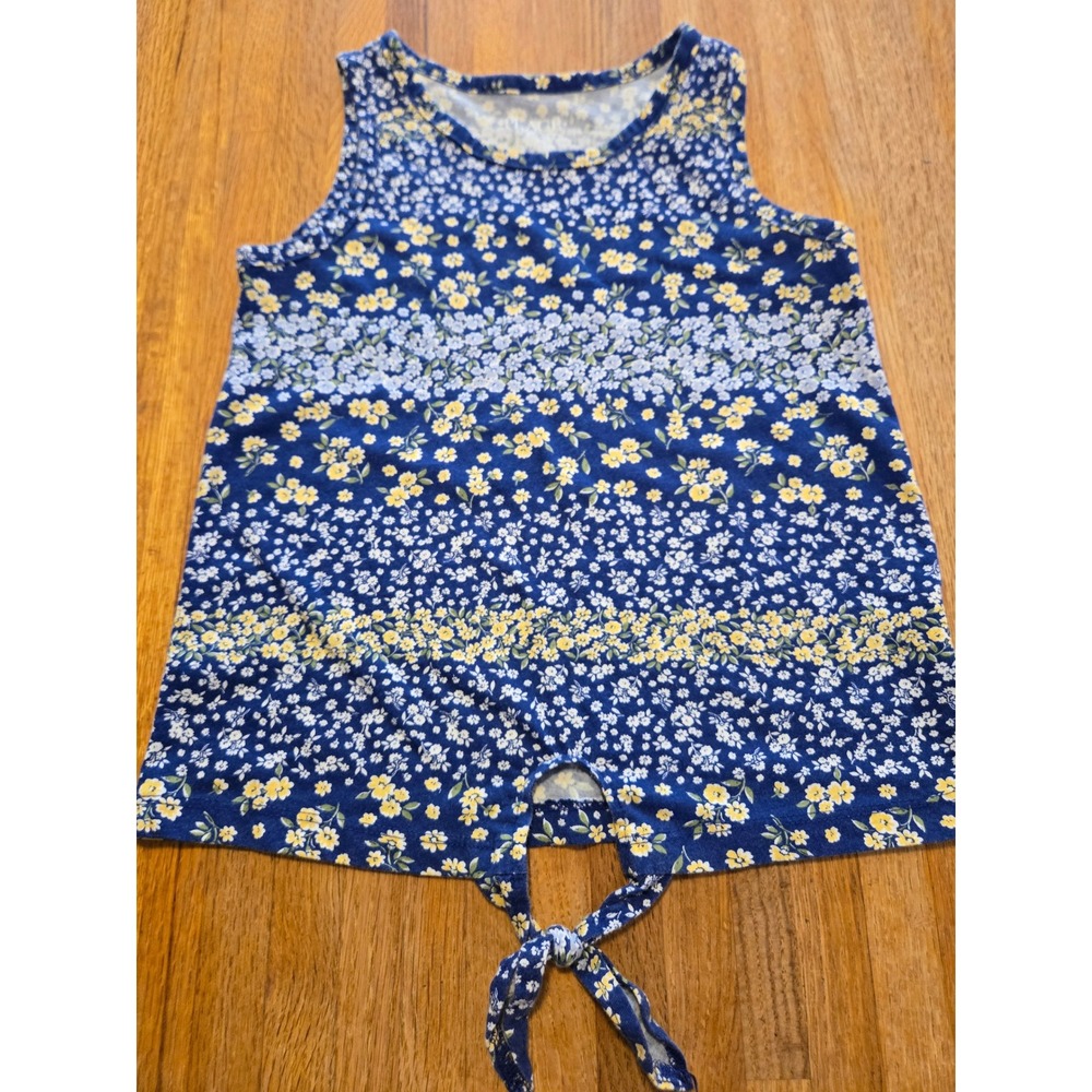The Children's Place Girls‎ M (7/8) Navy Floral Stripe Tie Front Summer Tank Top